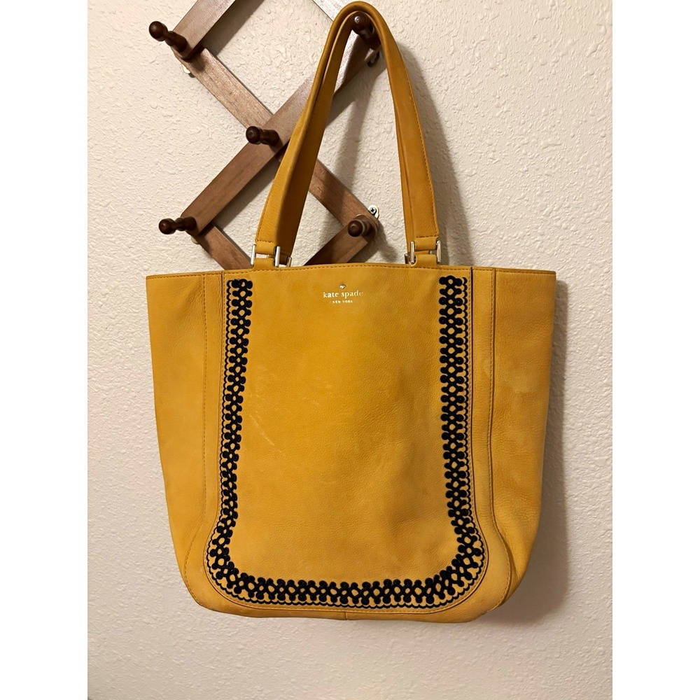 Suede Kate Spade New York Tan Tote Shoulder Bag Embroidered Trim Bag Boho Chic